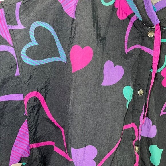 Vintage Womens Jacket One Size Reversible Knit Nylon Hearts Knit Black Purple - Picture 8 of 12